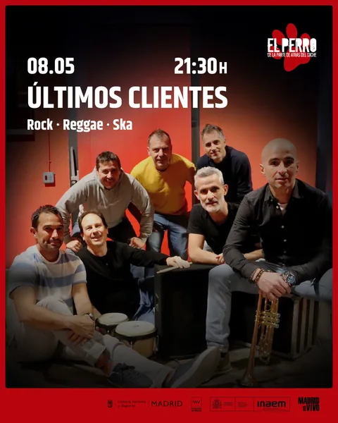 Cartel del concierto de Últimos Clientes en El Perro Club, Madrid, el 8 de mayo a las 21:30.