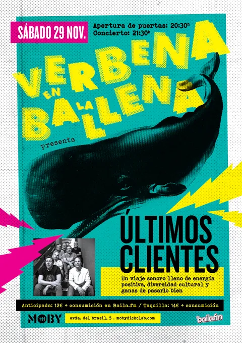 Cartel del concierto de Últimos Clientes en la Sala Moby Dick, Madrid.