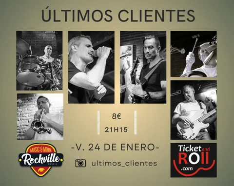 Cartel del primer concierto de Últimos Clientes en Rockville, Madrid, el viernes 24 de enero a las 21:15.